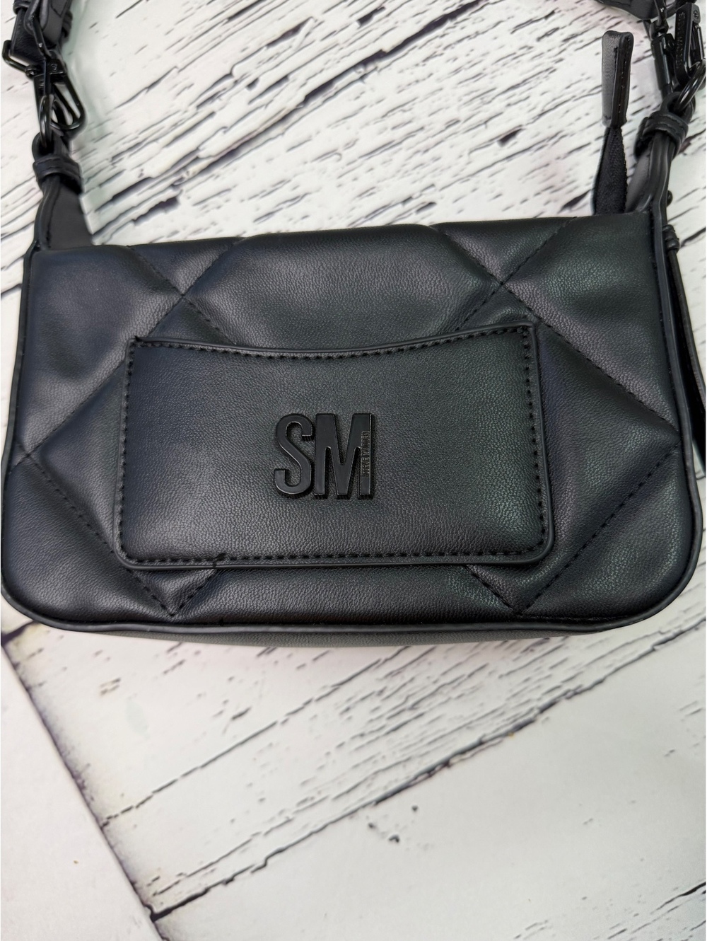 Steve Madden Bmezza Y2K Quilted Crossbody Messenger Bag Black Monogram NWOT